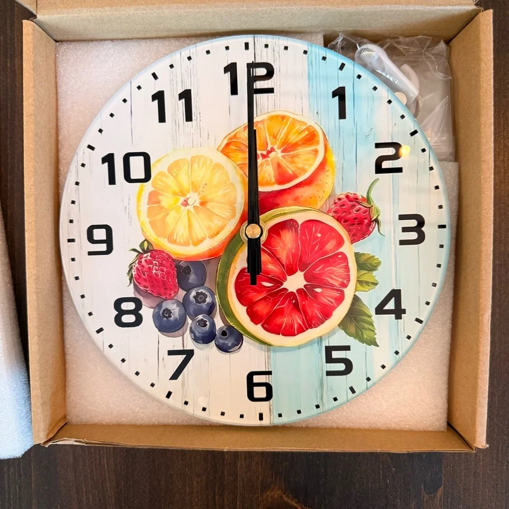 Decorative Fruit Wall Clock in Multicolor Glass NEW in box - Mother’s Day gift